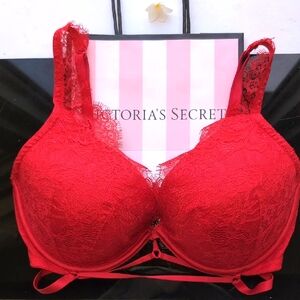 Victoria's Secret Scarlet Lace Bra Very Sexy Lightly Lined Plunge Size34DD